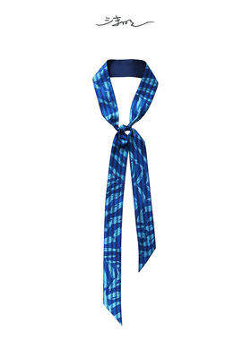 沫明 Monstera｜原创设计蓝色极简中性领带丝带发带长条丝巾男女