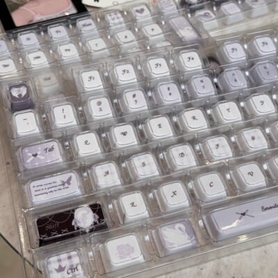 天鹅之境紫色系琥珀键帽热升华pc双层KDA高度ins风紫色键盘搭配