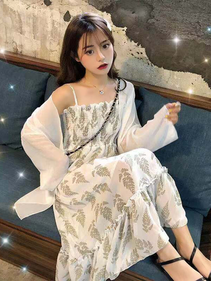 2020年新款法式碎花吊带裙子夏超仙森系雪纺连衣裙小个子两件套装