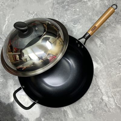 厨得乐硬质陶晶不粘锅不生锈轻便平底炒锅家用燃气灶电磁炉通用