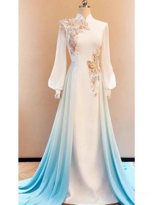 艺考长裙女童礼服中国风女童弹古筝演出服超仙民乐合唱主持人礼服