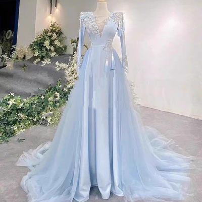 高端民歌演出蓝色艺考深V器乐演奏合唱表演主持人晚礼服重工新款