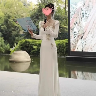 高级感主持人春季晚礼服轻奢小众演出服2025新款女端庄大气连衣裙