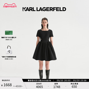 KARL 新款 黑色方领A字连衣裙女老佛爷 LAGERFELD卡尔拉格斐夏季