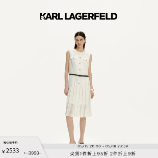 LAGERFELD卡尔拉格斐2024夏款 KARL 白色无袖 百褶露肩连衣裙老佛爷