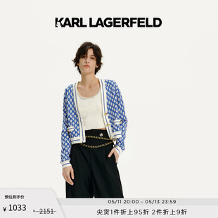 老佛爷 蓝白色logo提花针织开衫 LAGERFELD卡尔拉格斐2024春款 KARL