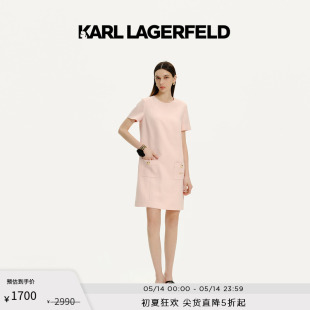 圆领醋酸连衣裙老佛爷 粉色短袖 LAGERFELD卡尔拉格斐2024夏款 KARL