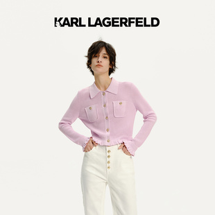 外套老佛爷 荷叶边开衫 LAGERFELD卡尔拉格斐春轻薄紫色针织衫 KARL