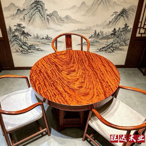 新中式柚木巴花整块实木圆茶台桌