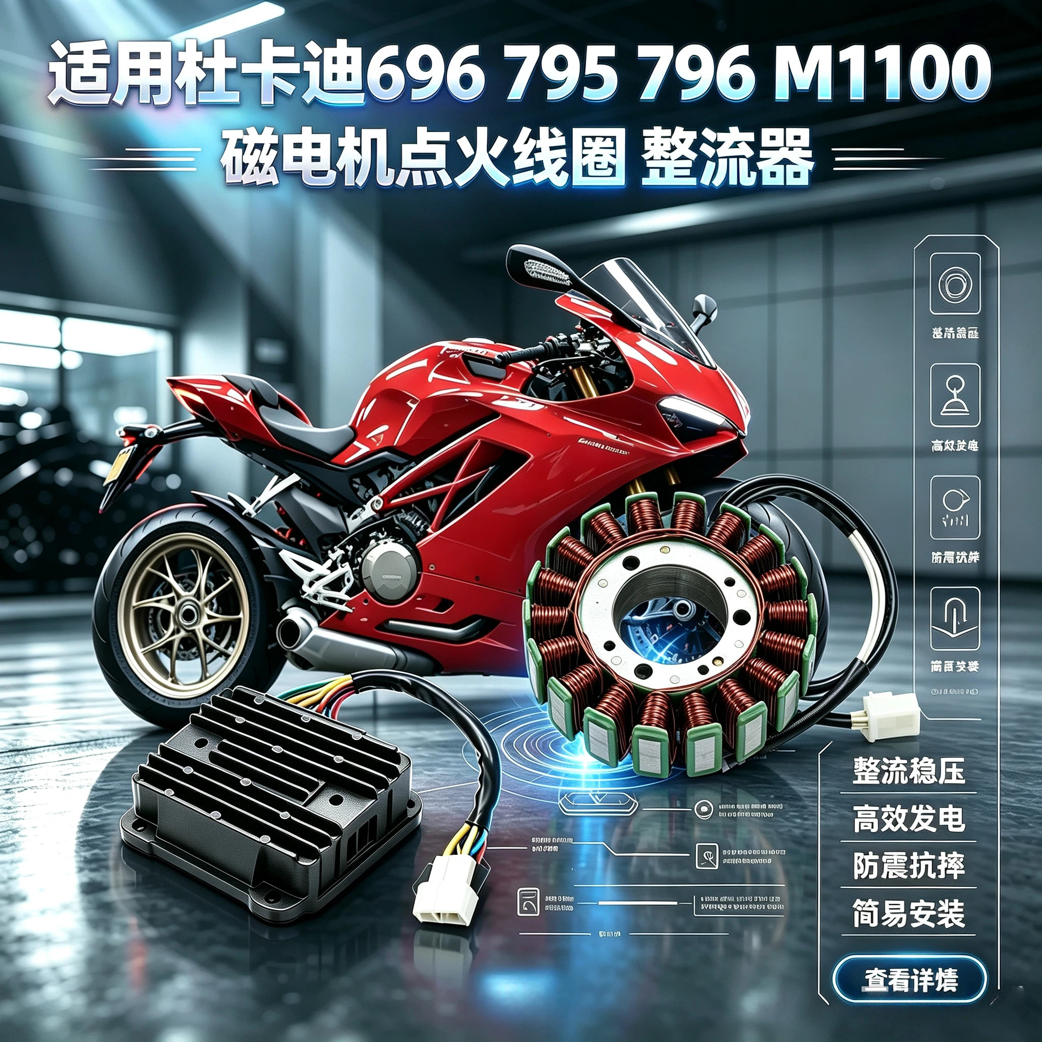 适用杜卡迪696 795 796 M1100 磁电机线圈发电线圈点火线圈整流器