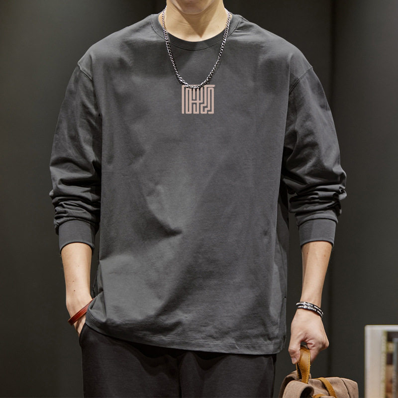 长袖T恤男春季新款重磅纯棉内搭薄款圆领打底大码休闲体恤衫