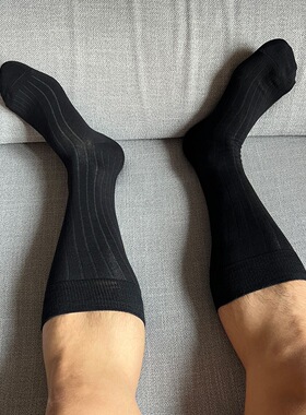 黑色袜子男夏季薄款高筒商务西装袜纯棉透气防臭长筒正装皮鞋男袜