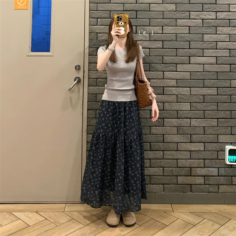 小个子韩系穿搭连衣裙子女夏季2025新款爆款两件套装绝美碎花长裙