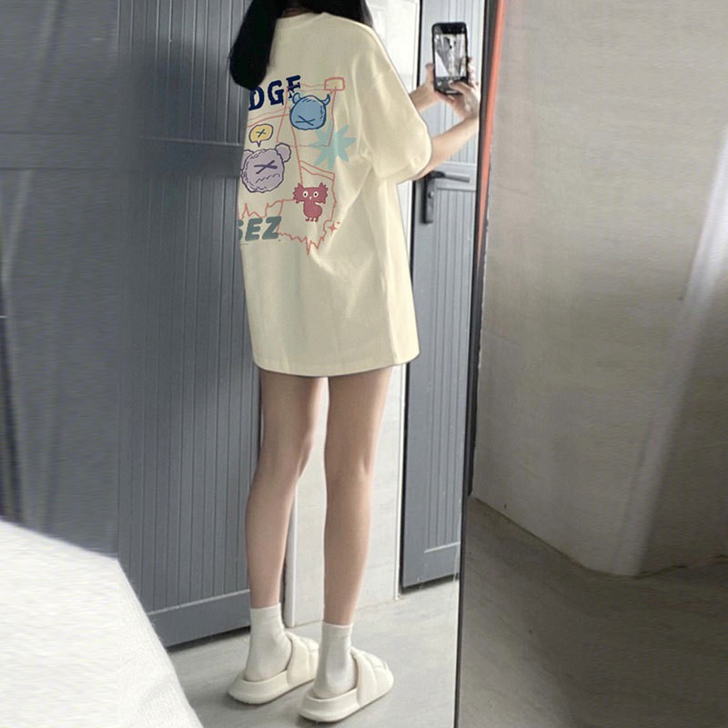 杏色纯棉短袖大t恤女宽松半袖2025夏季新款爆款oversize体恤上衣