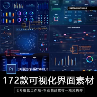 可视化大数据科技网页后台管理图表软件AI界面PSD模版素材源文件