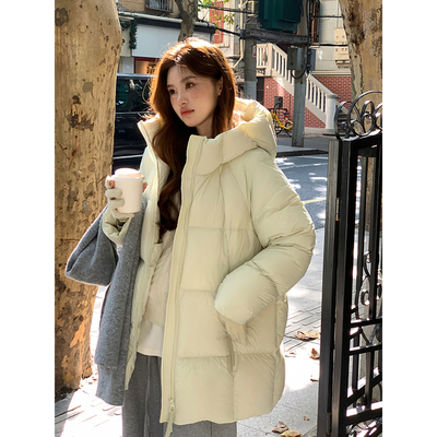 羽绒服女2025新款小个子90白鸭绒中长款泡芙棉服外套显瘦面包服