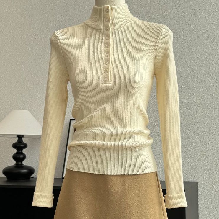 大码半开领正肩针织上衣