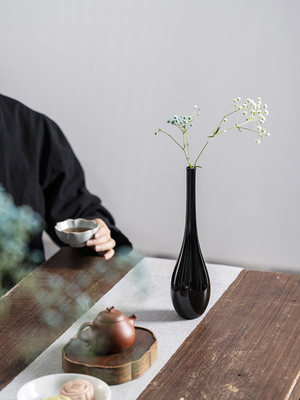 玻璃花艺花瓶透明花器禅意中式复古插花器皿水培水养梅瓶净瓶日式