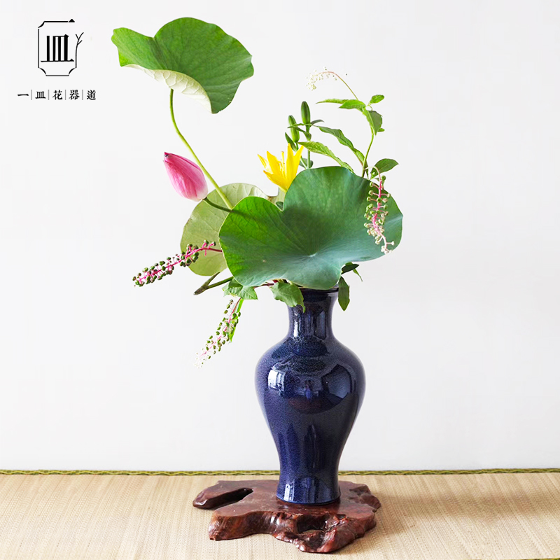 大花瓶摆件蓝色陶瓷瓶中式器皿