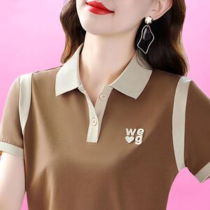 时尚翻领短袖t恤女妈妈装夏季高档t恤亲肤透气POLO衫休闲运动小衫
