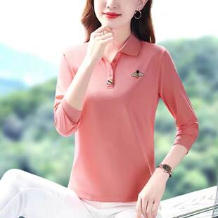 翻领长袖t恤女2026春秋季新款带领polo衫妈妈装运动显瘦洋气上衣