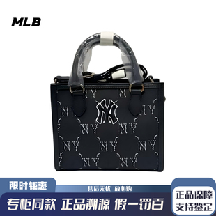 MLB 纽约洋基队25FW满标老花合成材料单肩斜挎手提包迷你女款黑色
