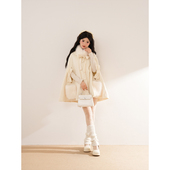 东京恋人 优雅千金风可拆卸蝴蝶结系带毛领温柔感斗篷款 毛呢外套