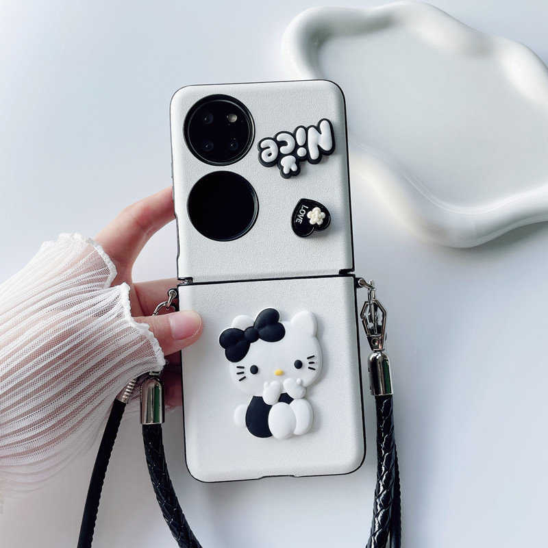 适用华为pocket2手机壳新款斜挎可背p50pocket外壳折叠屏卡通可爱pockets宝盒手提挂绳女中轴全包防摔保护套