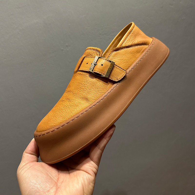 潮流复古2026春季新款真皮休闲低帮鞋轻便一脚蹬透气软底勃肯鞋男