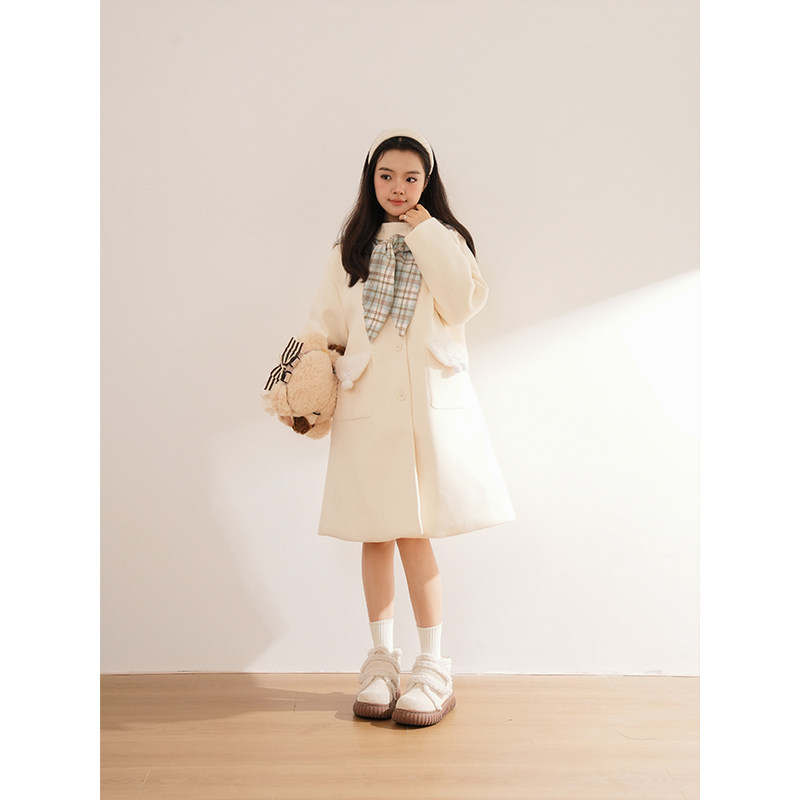 【月光摇摇乐】小个子甜美少女可爱连帽毛呢外套女冬季显瘦大衣