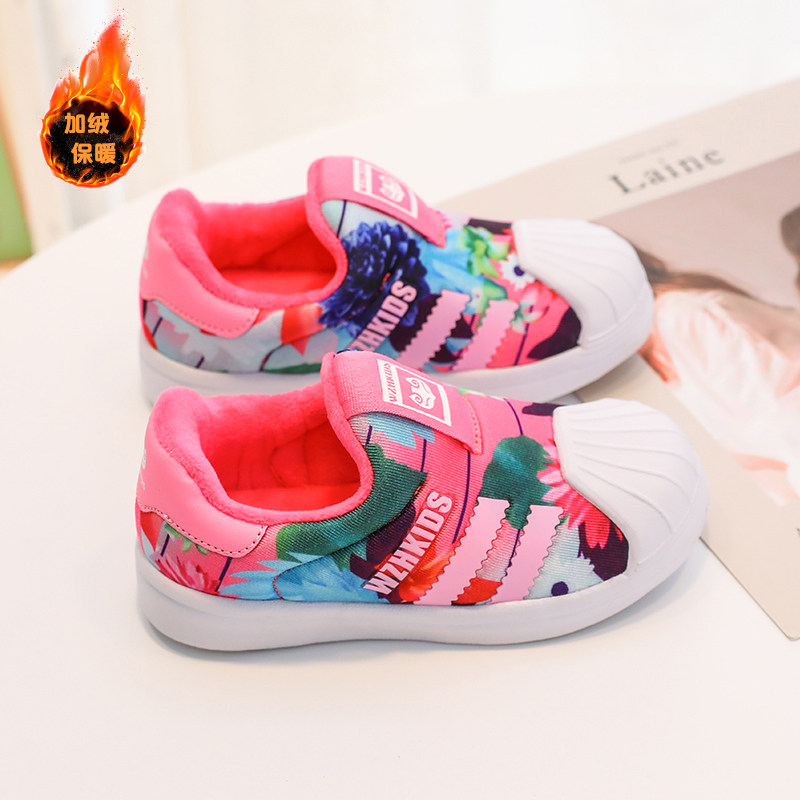 断码清仓儿童冬款加绒贝壳头板鞋女童一脚蹬鞋男童时尚休闲运动鞋