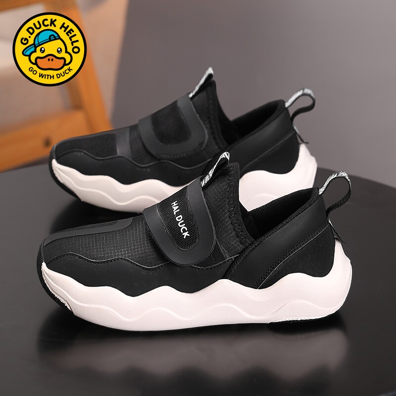 小黄鸭儿童运动鞋2026年春季新款男童黑色超轻休闲鞋女童一脚蹬鞋