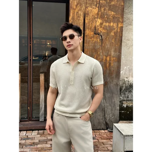 夏季冰感麦穗纹男士短袖POLO衫