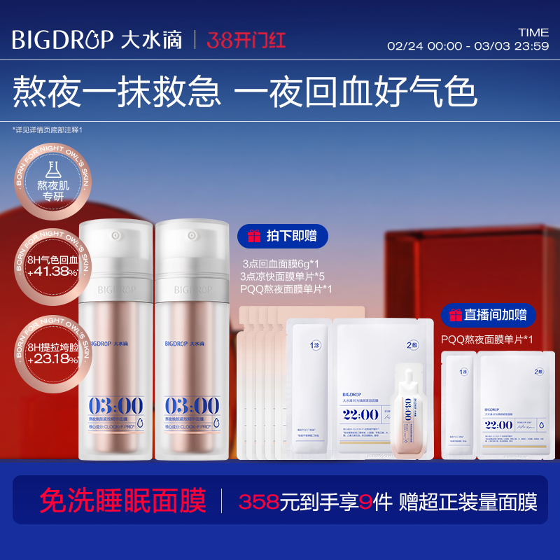 晁然推荐 | 大水滴3点回血面膜免洗熬夜修护焕亮紧致涂抹睡眠面膜