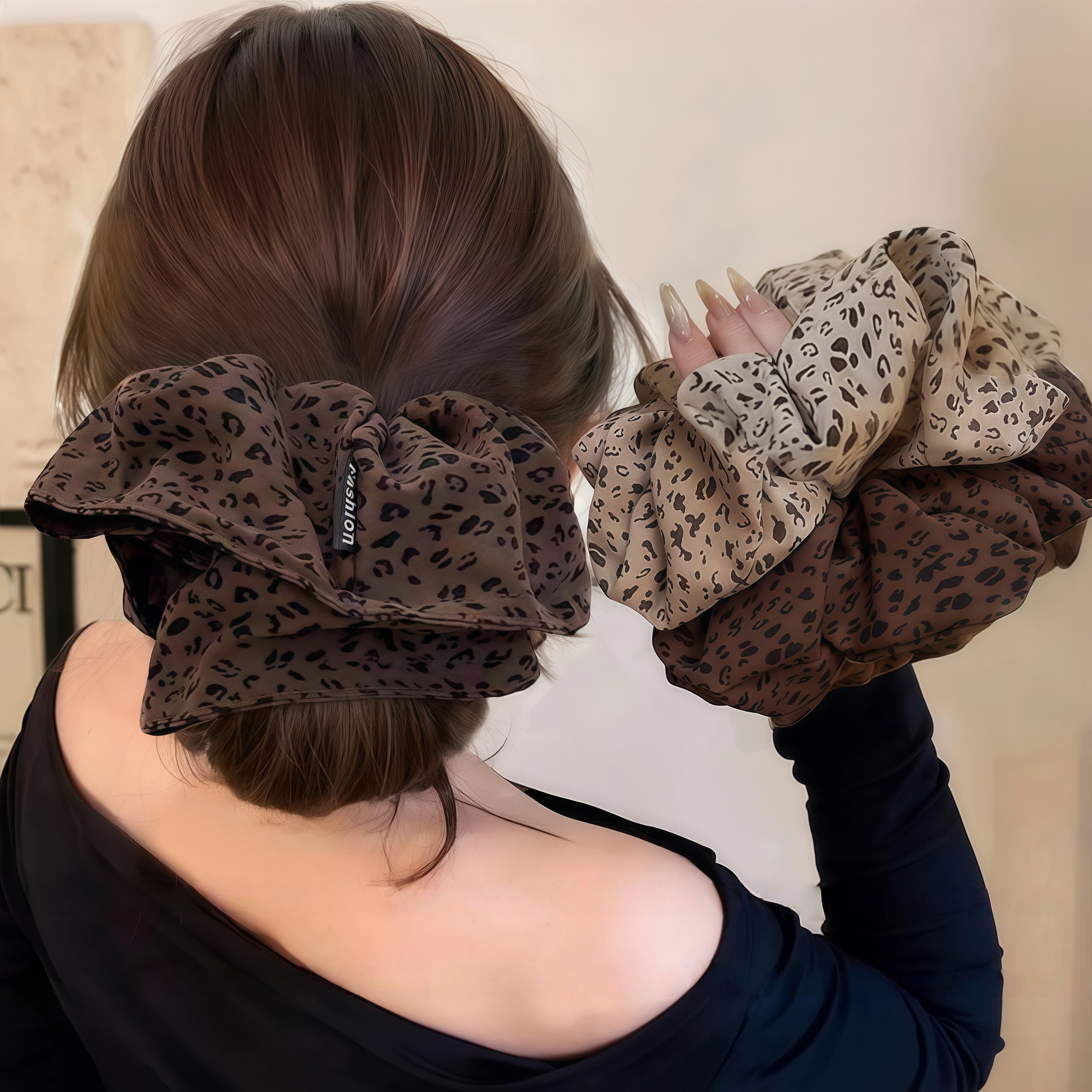 超大豹纹大肠发圈女2025新款高级感橡皮筋扎头发绳慵懒风头花头饰