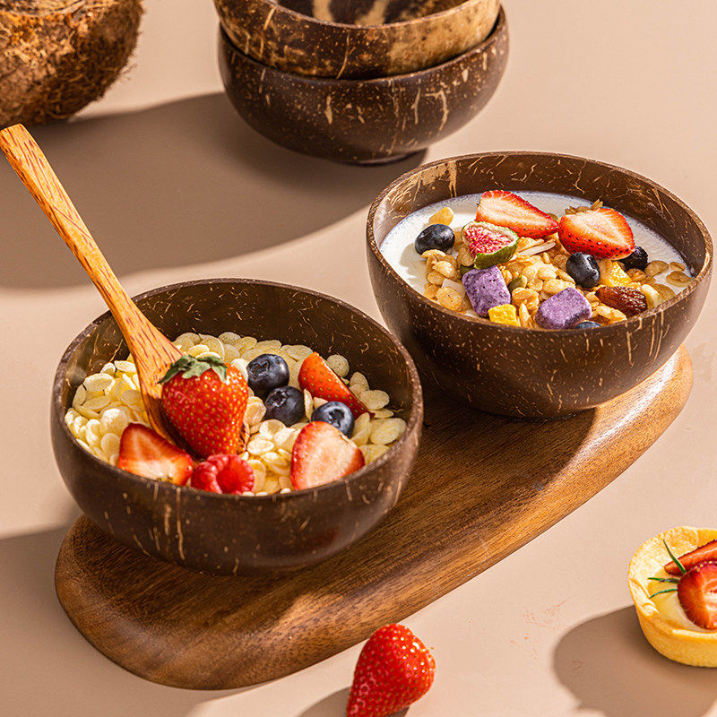 酸奶碗椰子壳碗燕麦片早餐碗沙拉甜品家用餐具网红天然木质碗带勺
