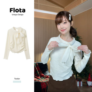 上衣独特别致设计感2952 蝴蝶结绑带木耳边收腰显瘦短款 flota