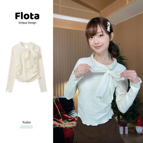 【flota】蝴蝶结绑带木耳边收腰显瘦短款上衣独特别致设计感2952