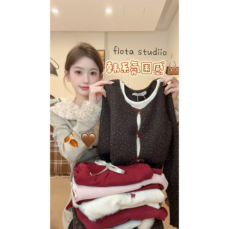 油油【flota】百搭针织女植绒刺绣时尚小众长袖上衣2026秋季新预,女装/女士精品,T恤,淘宝优惠券,粉丝福利购,淘宝优惠卷