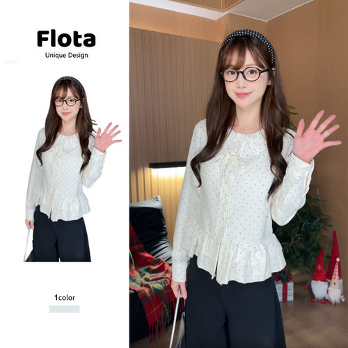 【flota】衬衫领蝴蝶结绑带圆点小清新纽扣2025新款下层蛋糕摆320