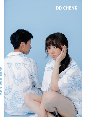 DDCHENG原创小众2021手绘涂鸦植物古巴领宽松短袖衬衫 dd cheng