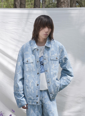 DDCHENG原创小众2021秋季新款蓝色提花长袖牛仔外套 dd cheng