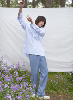 DDCHENG 原创小众2021条纹抽条衬衫宽松纯色少年长袖 dd cheng