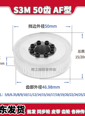S3M50齿宽11/16 弧形齿AF型涨紧套同步轮Z21免键胀套内孔5-20mm