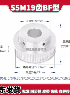 S5M19齿/T槽宽16/21BF型150带凸台阶200同步带轮精加工内孔5-16mm