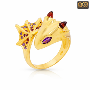 MONVATOO官方纯银龙形戒指宝石钻石开口戒可调节情侣对戒男女轻奢