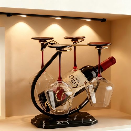 大肚勃艮第红酒杯套装家用葡萄高脚杯架创意倒挂架子轻奢酒柜摆件