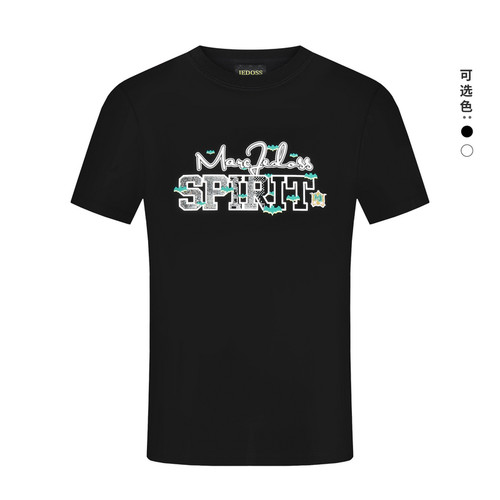 JEDOSS/爵迪斯男装2025夏季新款简约字母LOGO刺绣烫钻短袖T恤033