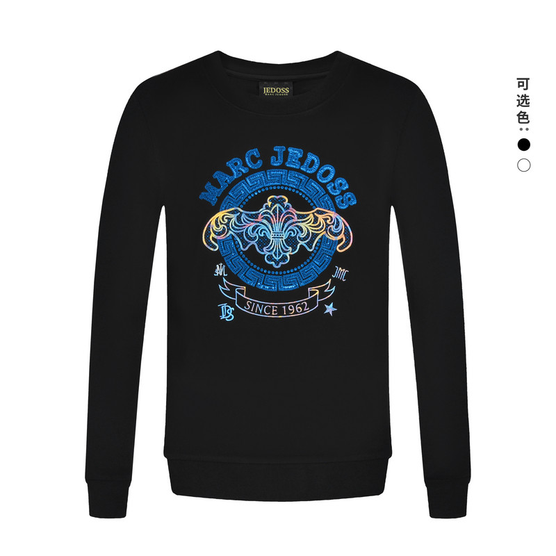 JEDOSS/爵迪斯男装秋季新款炫彩LOGO珠片绣圆领套头卫衣HM059
