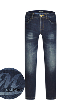 JEDOSS/爵迪斯男装2025秋冬新款简约字母压凸水印蓝色牛仔裤YL862